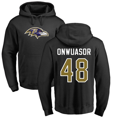 Men Baltimore Ravens Black Patrick Onwuasor Name and Number Logo NFL Football 48 Pullover Hoodie Sweatshirt